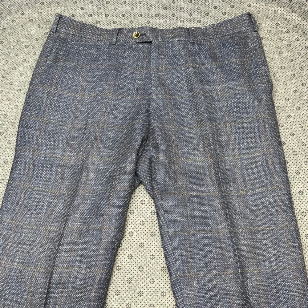 Suitsupply Brescia Blue Windowpane Wool Silk Linen Beach Trousers Mens 38x27